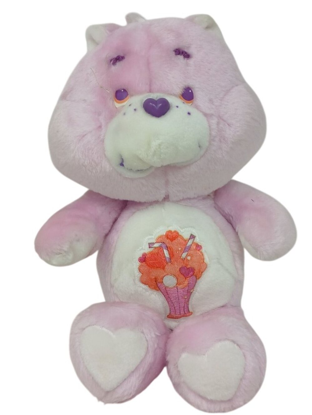 VTG 1985 Care Bears ShareBear Plush 13"Kenner Pink w/ Milkshake Belly Patch #I-9